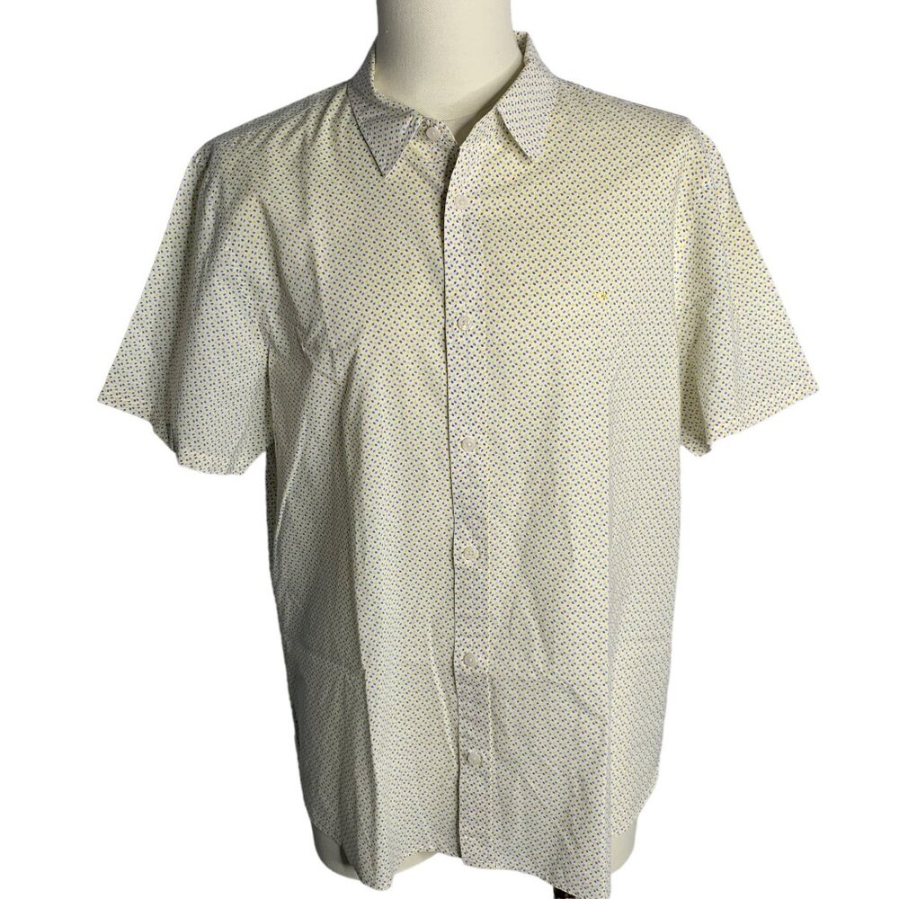 Calvin Klein Button Up Short Sleeve Shirt L White Multicolor Dots Cotton Collar